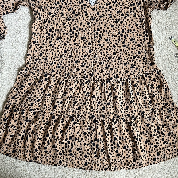 Gap Womens Dress Small Leopard Brown Puffed Sleeve Tiered Tunic Peplum Flowy - Picture 16 of 17